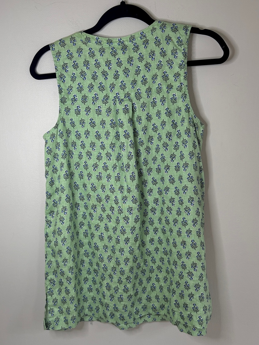 Pure Jill Linen Botanical Block Print Sleeveless Henley Blouse Relaxed Cottage S - Picture 10 of 12